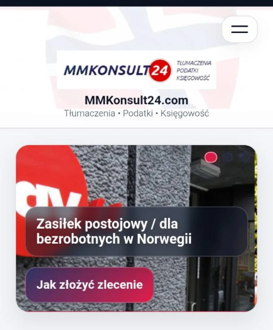 Mobilny widok strony MMKonsult24 z hero i CTA