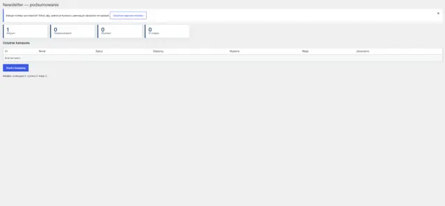Dashboard newslettera w panelu WordPress