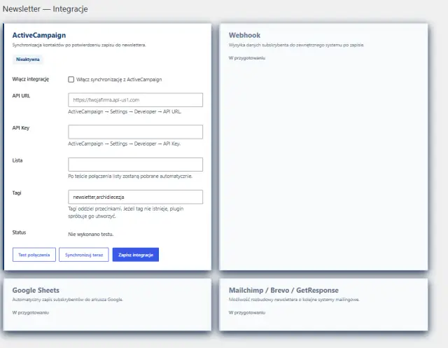 Integracje newslettera z ActiveCampaign i webhookami