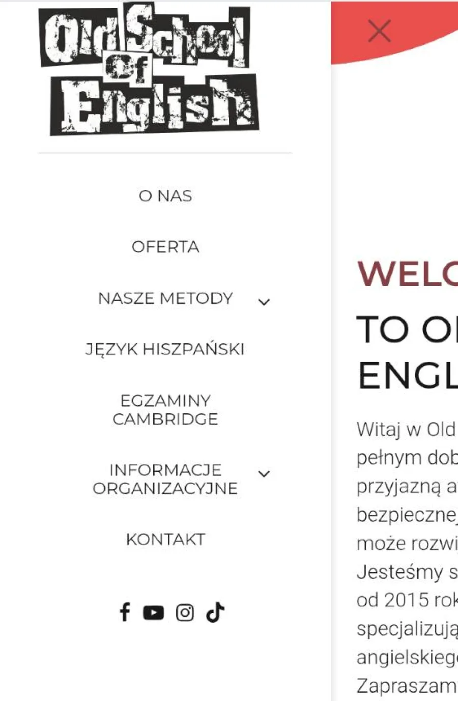 Mobilne menu strony Old School of English
