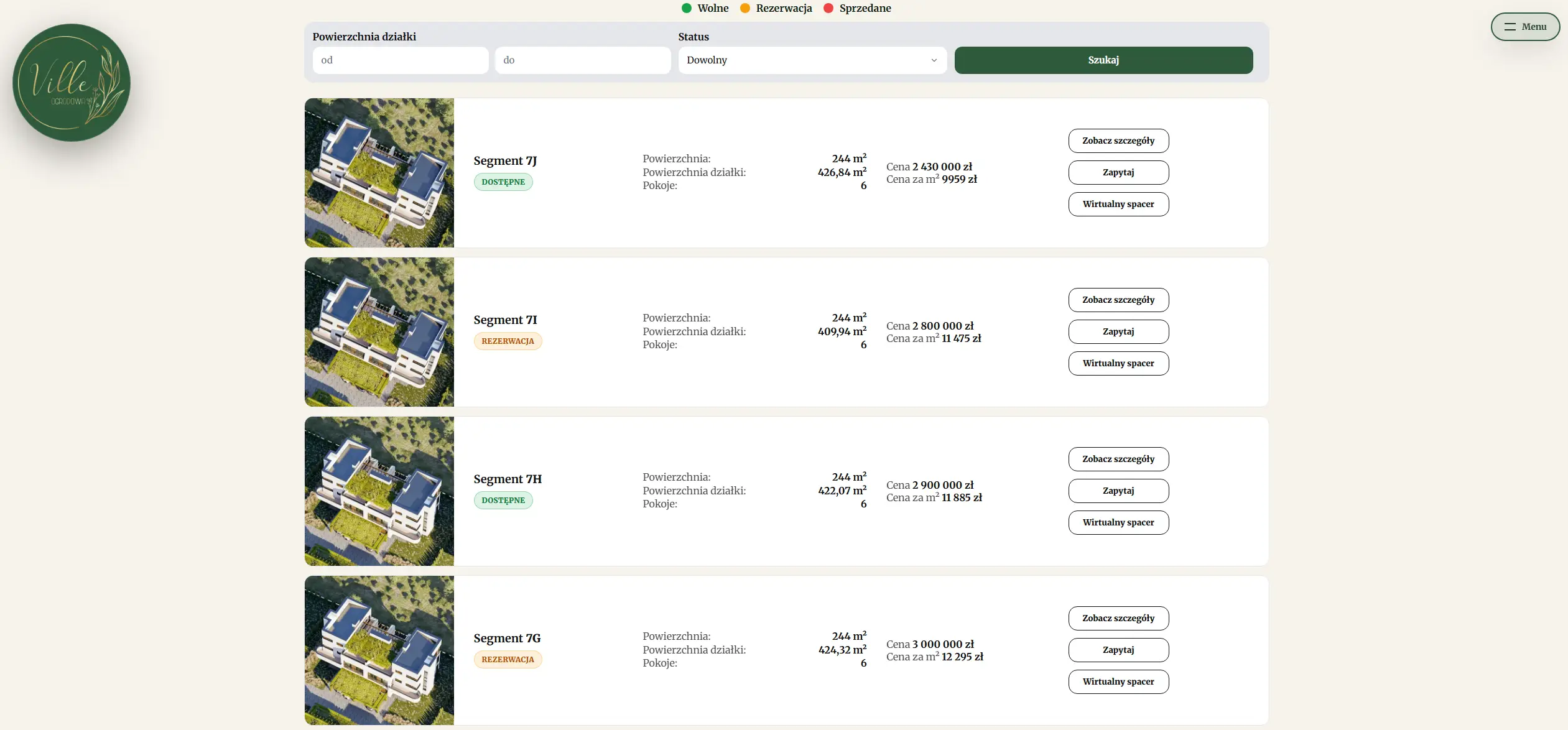 Ville Ogrodowa - karta lokalu / prezentacja inwestycji